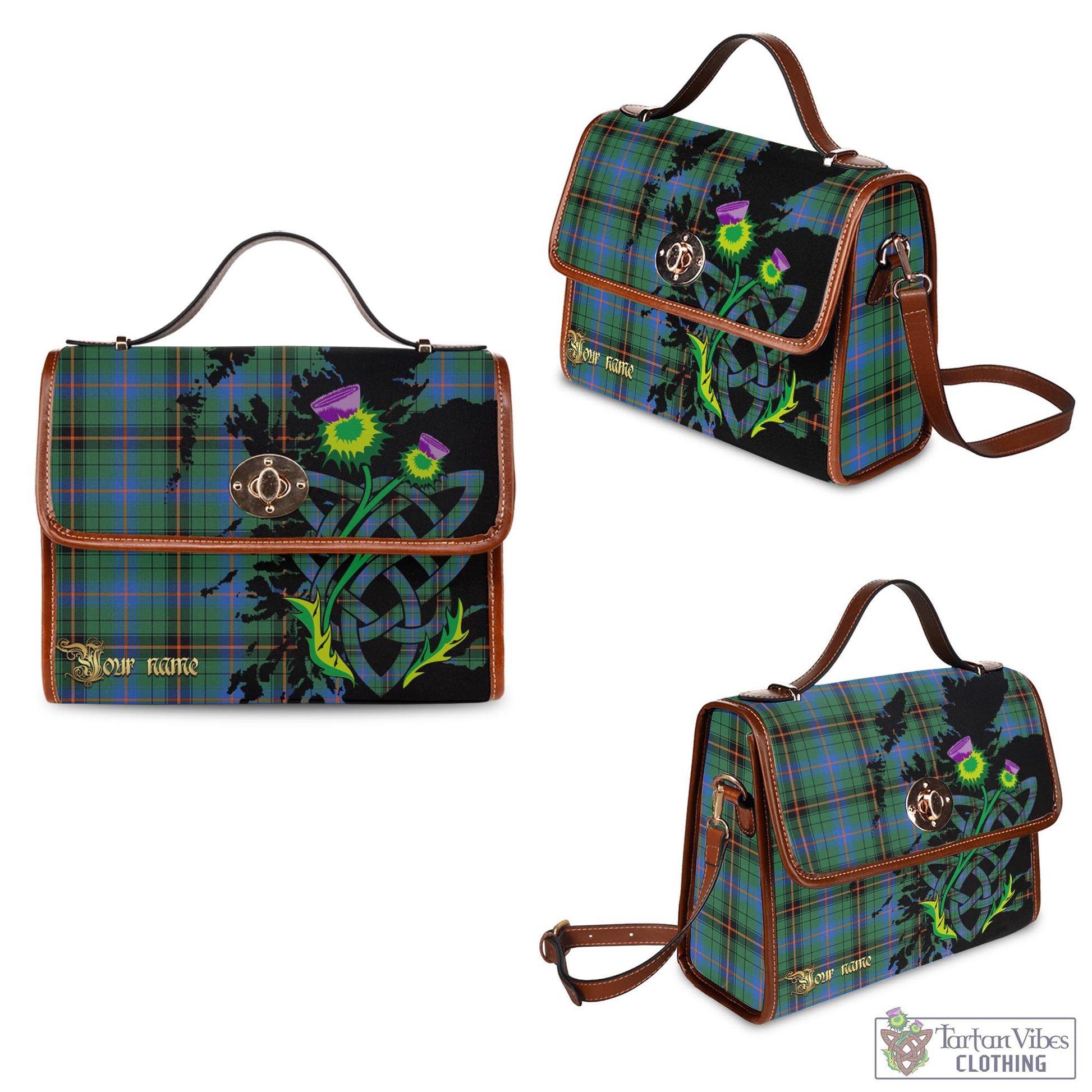 Tartan Vibes Clothing Davidson Ancient Tartan Waterproof Canvas Bag with Scotland Map and Thistle Celtic Accents