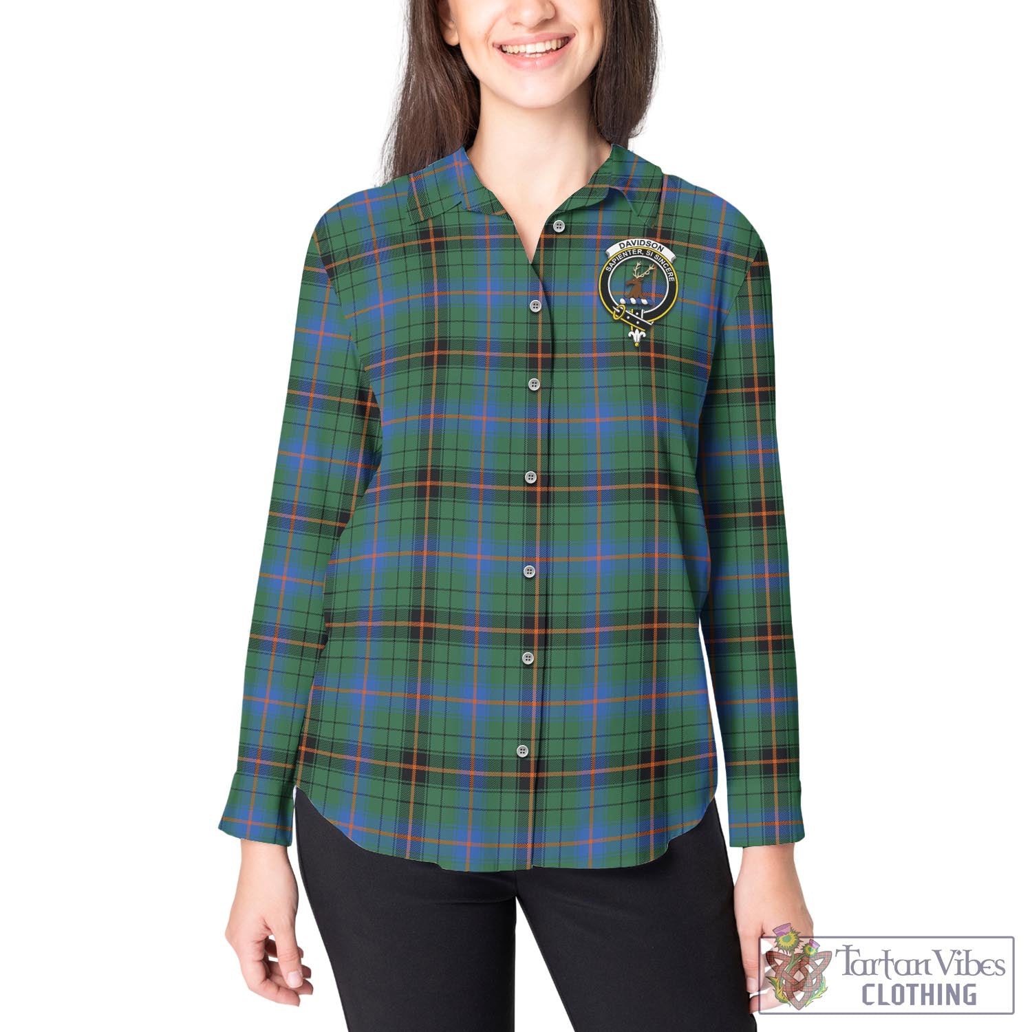 Tartan Vibes Clothing Davidson Ancient Tartan Womens Casual Shirt with Family Crest