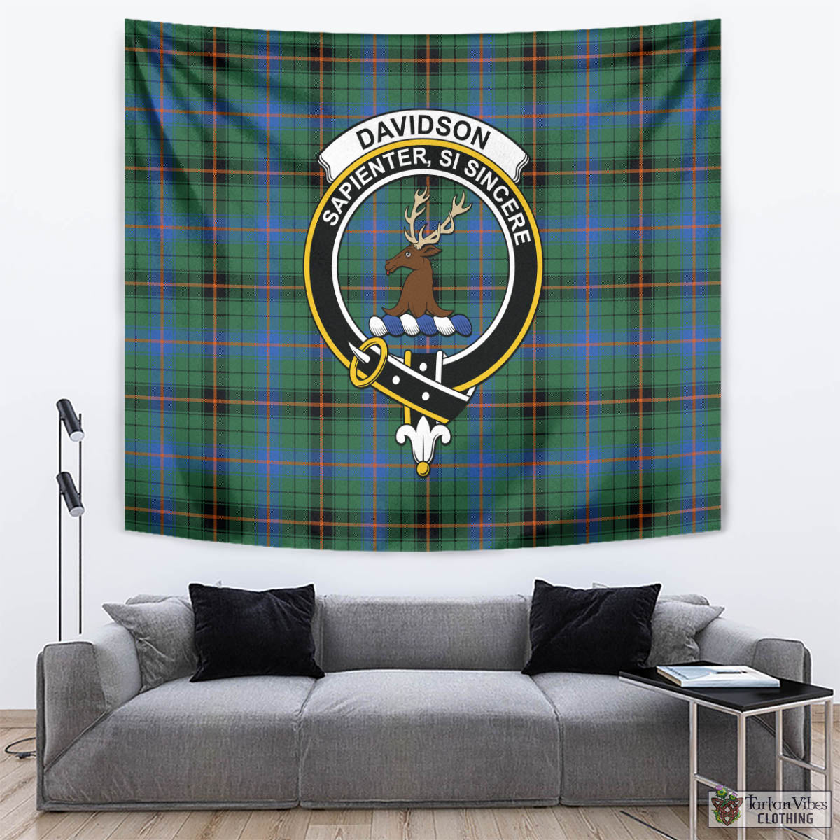 Tartan Vibes Clothing Davidson Ancient Tartan Tapestry Wall Hanging and Home Decor for Room with Family Crest