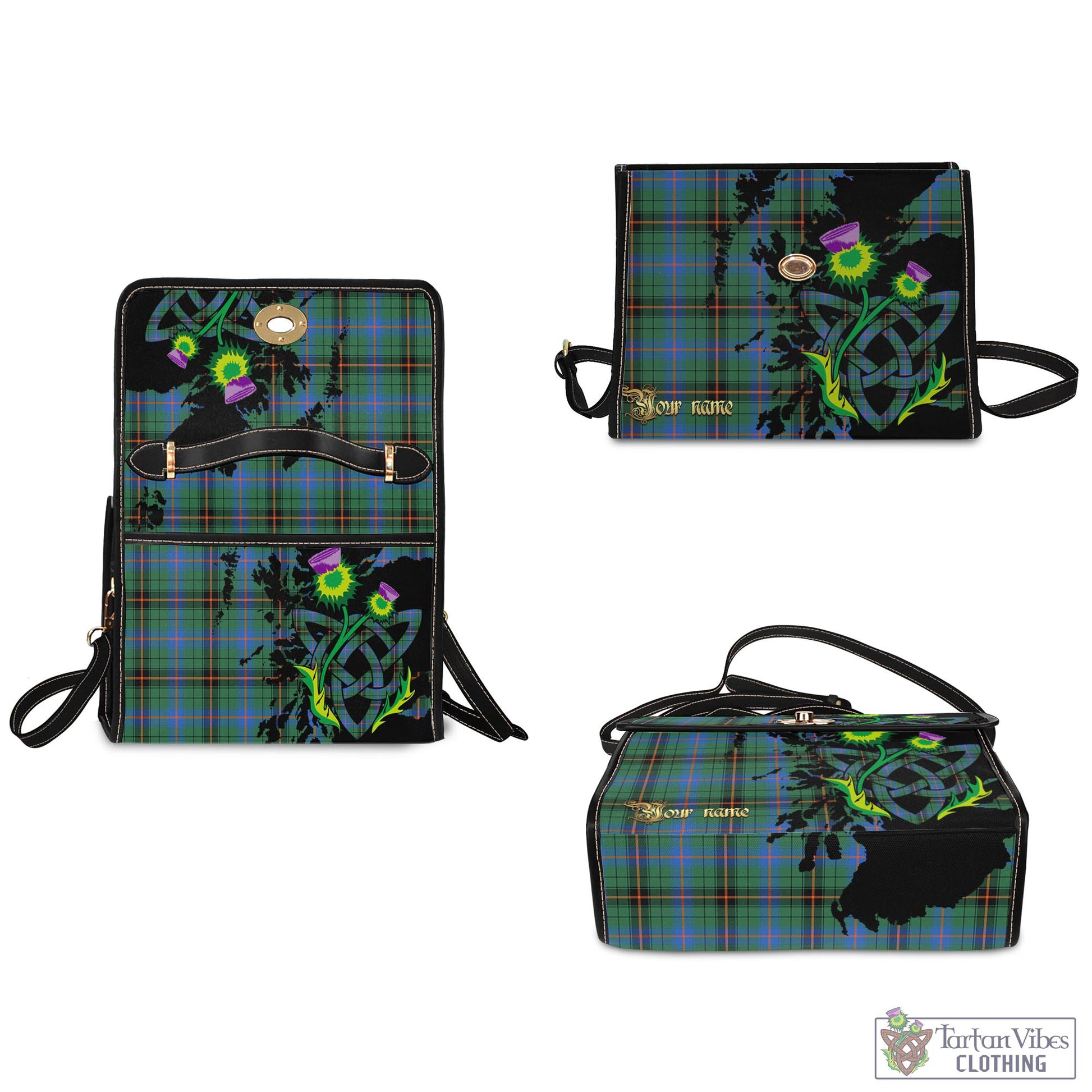 Tartan Vibes Clothing Davidson Ancient Tartan Waterproof Canvas Bag with Scotland Map and Thistle Celtic Accents