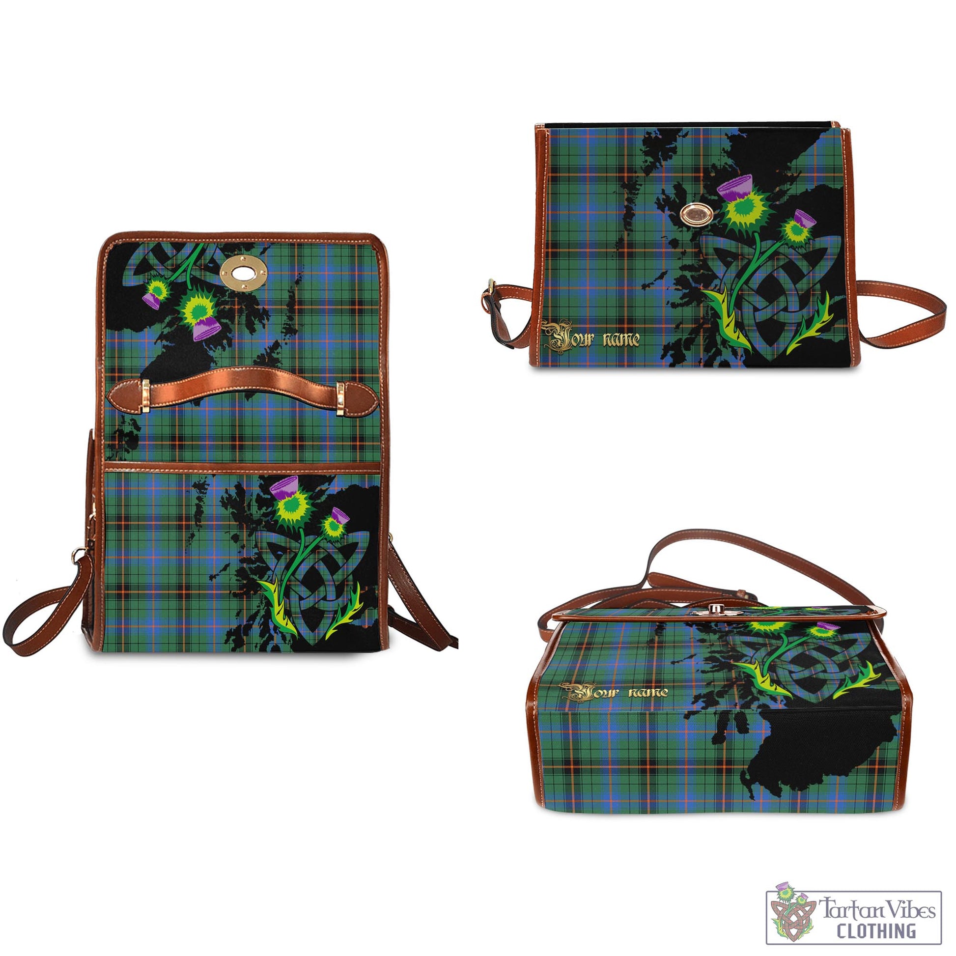 Tartan Vibes Clothing Davidson Ancient Tartan Waterproof Canvas Bag with Scotland Map and Thistle Celtic Accents