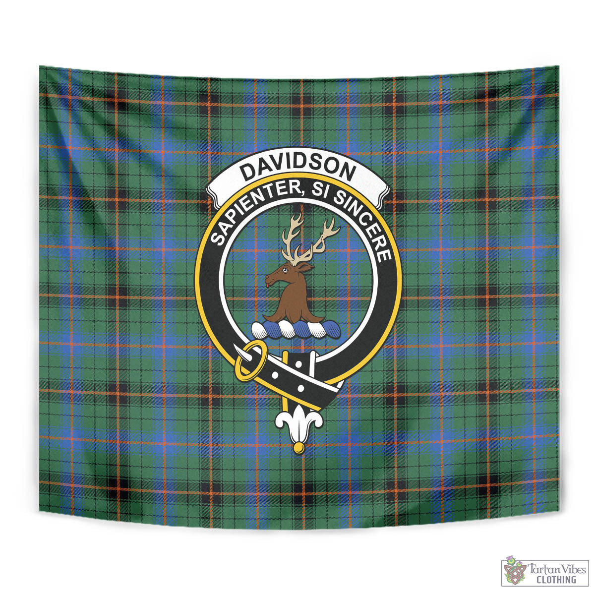 Tartan Vibes Clothing Davidson Ancient Tartan Tapestry Wall Hanging and Home Decor for Room with Family Crest