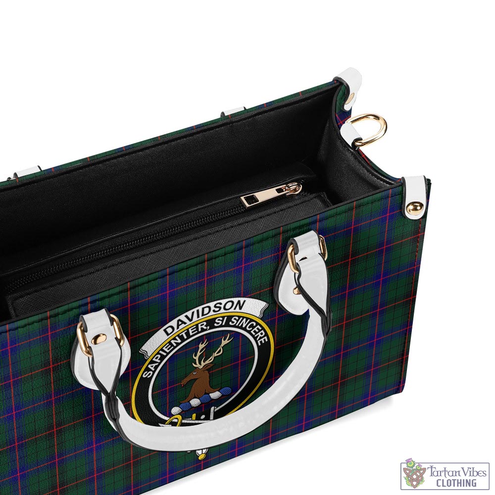 Tartan Vibes Clothing Davidson Modern Tartan Luxury Leather Handbags with Family Crest