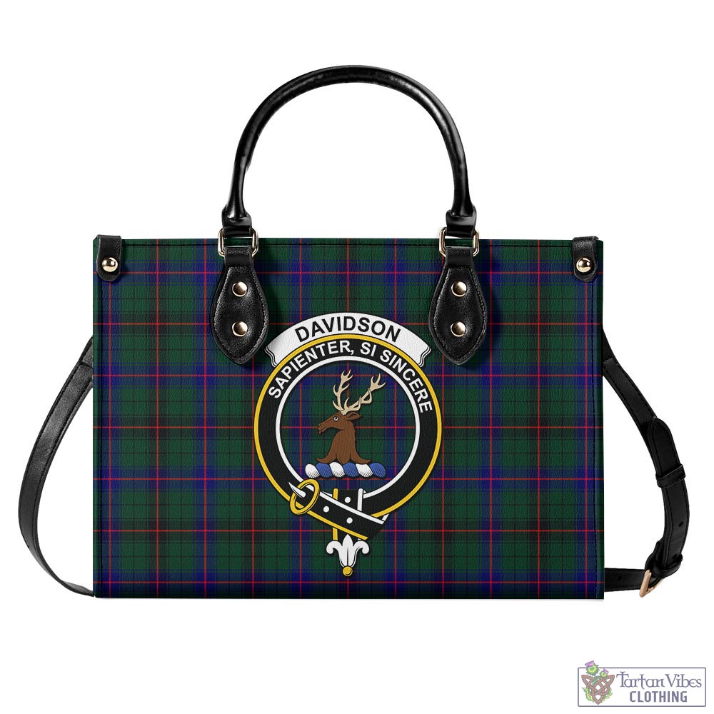 Tartan Vibes Clothing Davidson Modern Tartan Luxury Leather Handbags with Family Crest