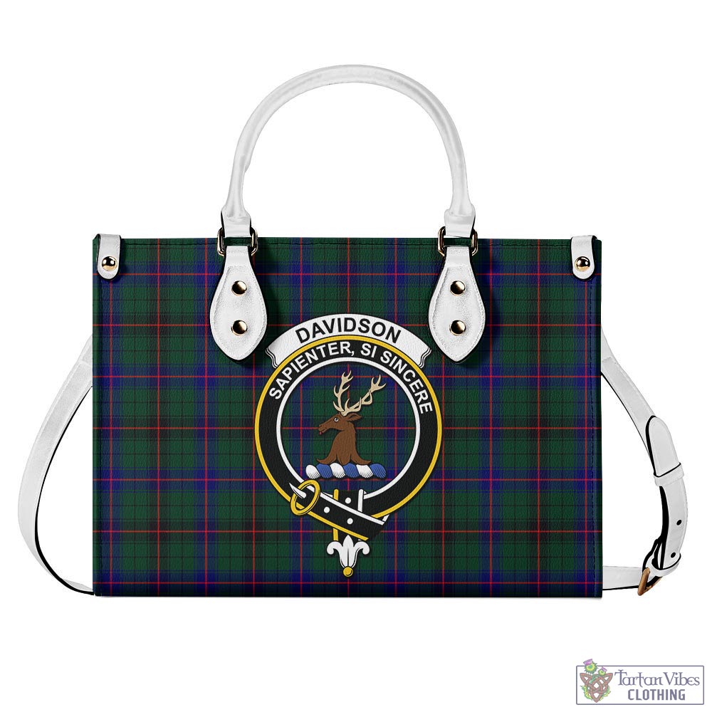 Tartan Vibes Clothing Davidson Modern Tartan Luxury Leather Handbags with Family Crest