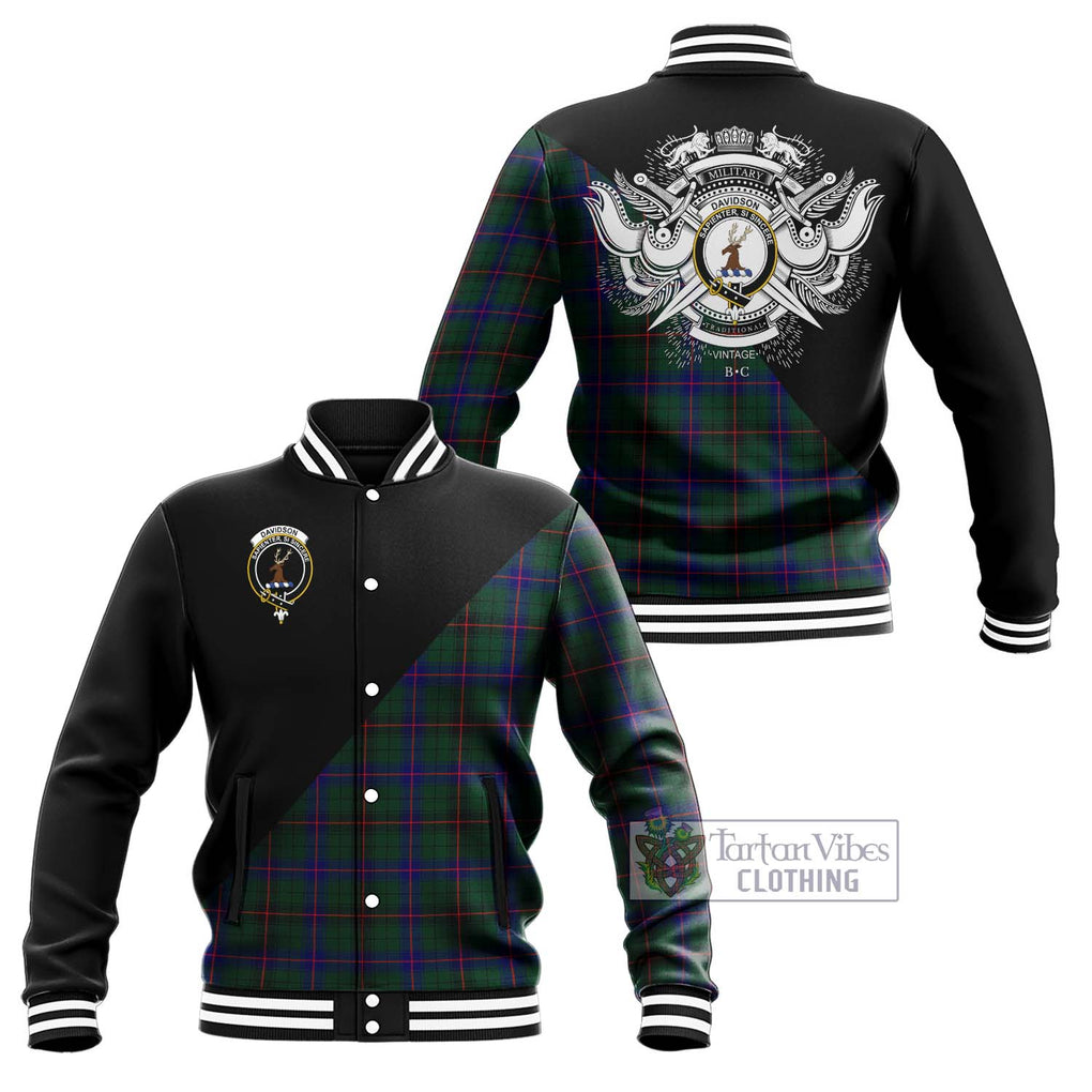 Davidson Modern Tartan Baseball Jacket with Family Crest and Military Logo Style Unisex - Tartanvibesclothing Shop