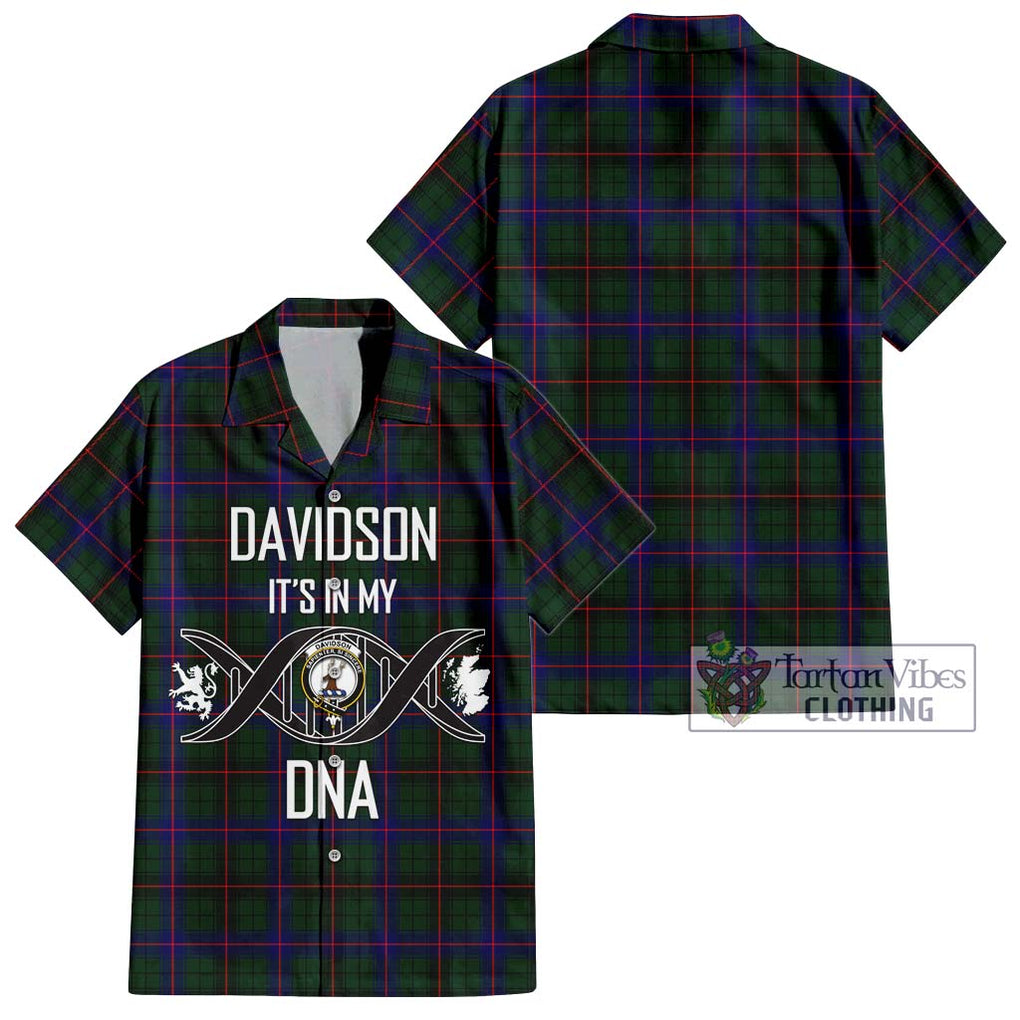 Davidson Modern Tartan Short Sleeve Button Shirt with Family Crest DNA In Me Style Kid - Tartanvibesclothing Shop