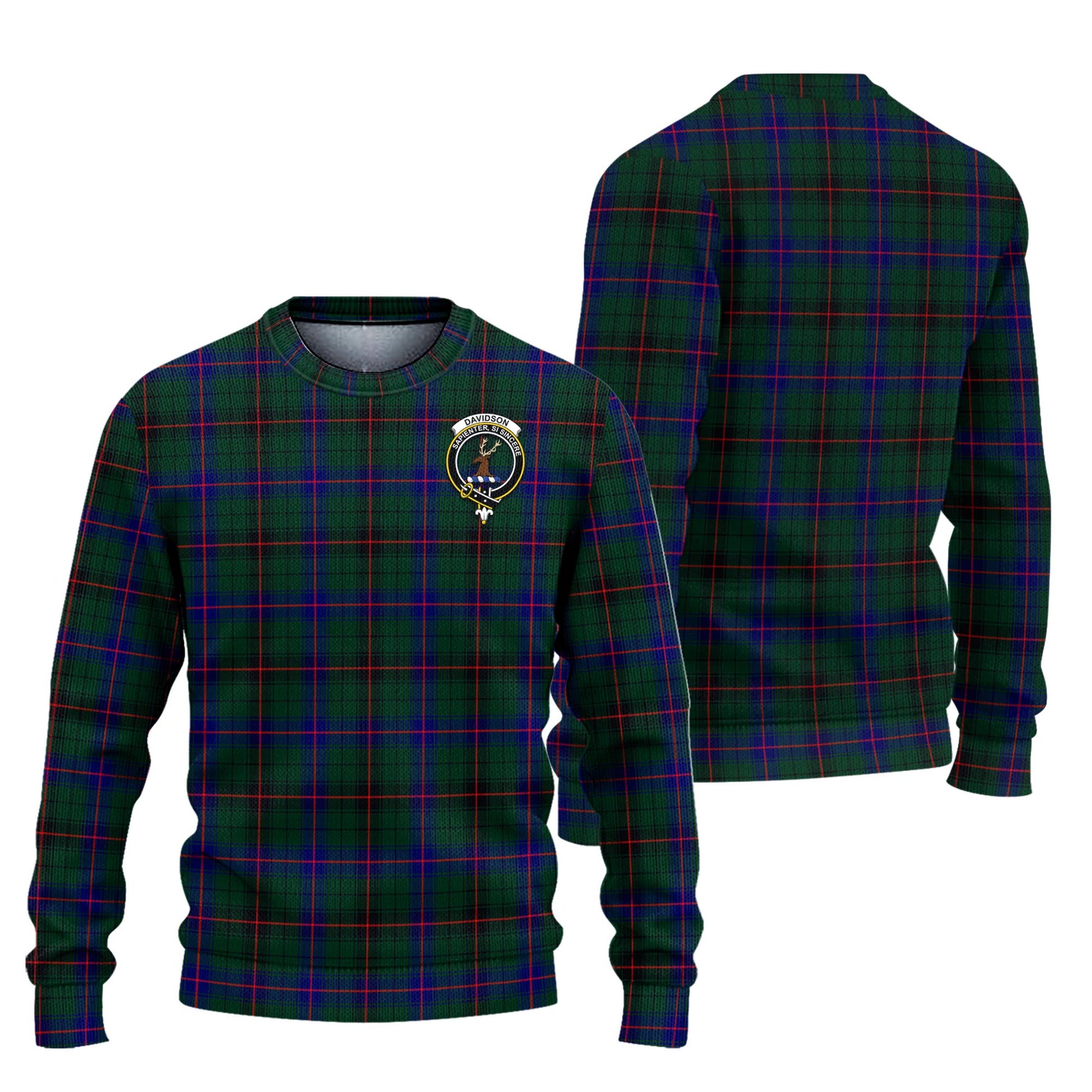 Davidson Modern Tartan Knitted Sweater with Family Crest Unisex - Tartanvibesclothing