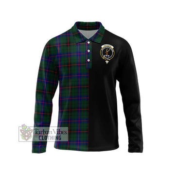 Davidson Modern Tartan Long Sleeve Polo Shirt with Family Crest and Half Of Me Style