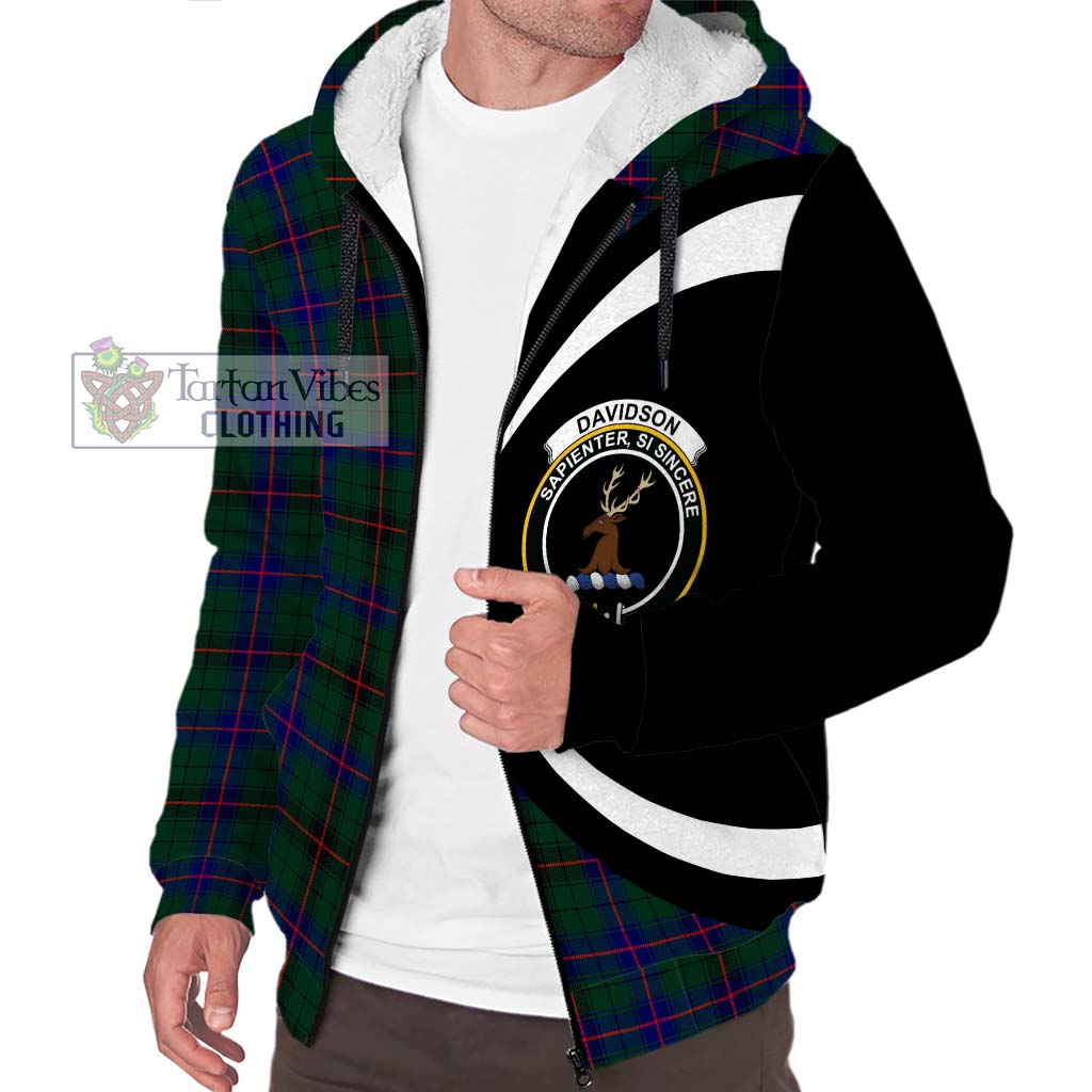 Davidson Modern Tartan Sherpa Hoodie with Family Crest Circle Style Unisex S - Tartan Vibes Clothing