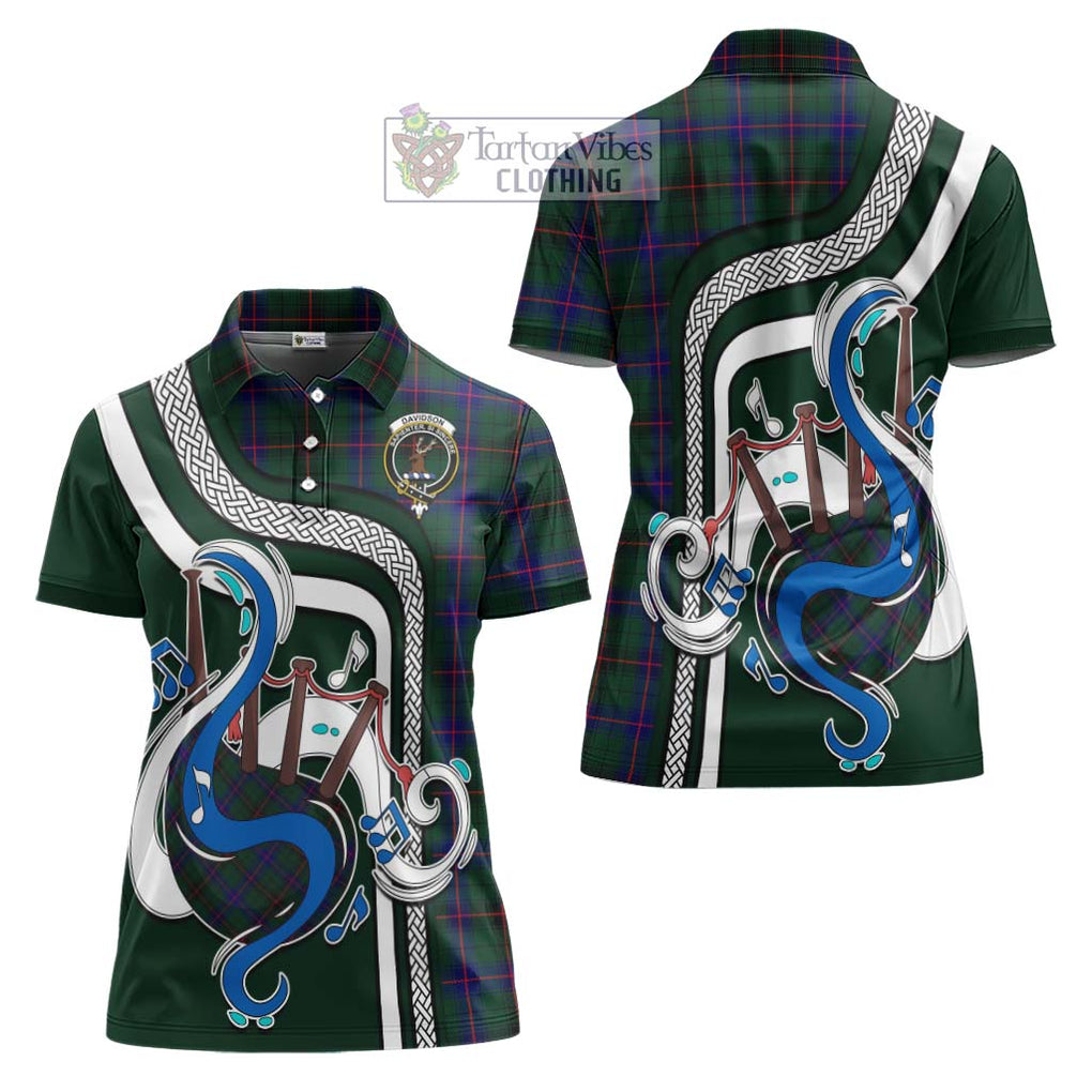 Davidson Modern Tartan Women's Polo Shirt with Epic Bagpipe Style Women - Tartanvibesclothing Shop