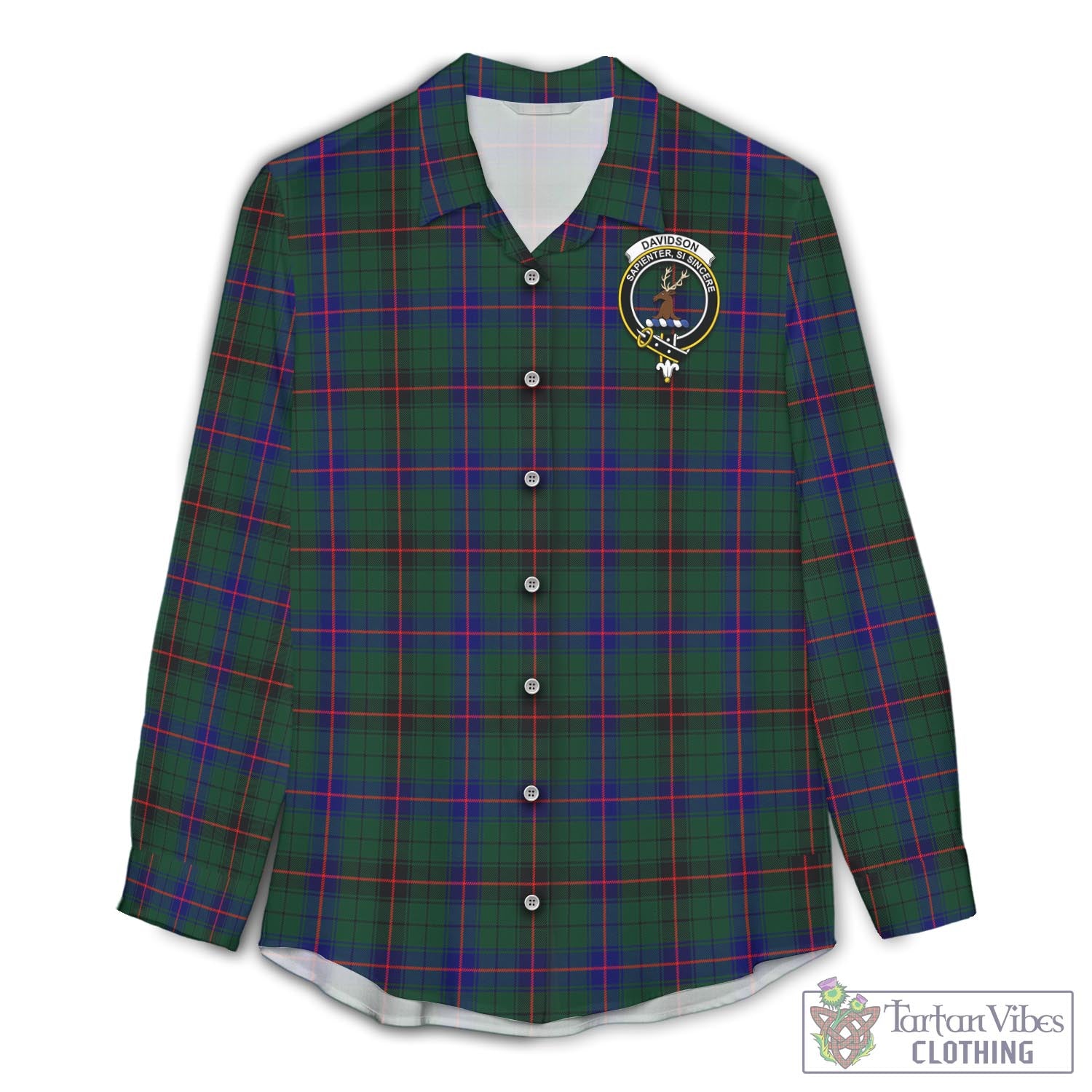 Tartan Vibes Clothing Davidson Modern Tartan Womens Casual Shirt with Family Crest