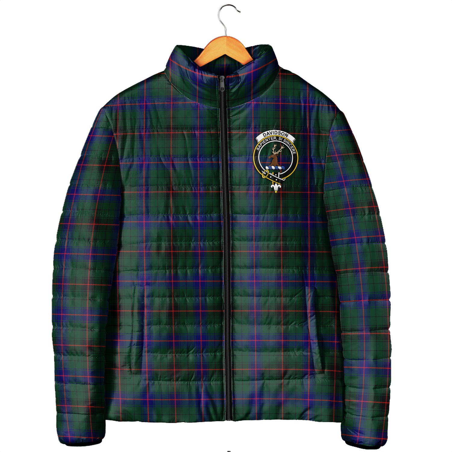 Davidson Modern Tartan Padded Jacket with Family Crest Men's Padded Jacket - Tartan Vibes Clothing