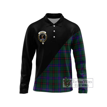 Davidson Modern Tartan Long Sleeve Polo Shirt with Family Crest and Military Logo Style