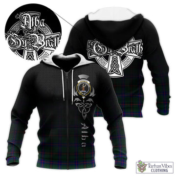 Davidson Modern Tartan Knitted Hoodie Featuring Alba Gu Brath Family Crest Celtic Inspired