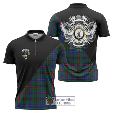 Davidson Modern Tartan Zipper Polo Shirt with Family Crest and Military Logo Style