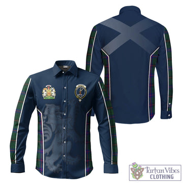 Davidson Modern Tartan Long Sleeve Button Up Shirt with Family Crest and Lion Rampant Vibes Sport Style