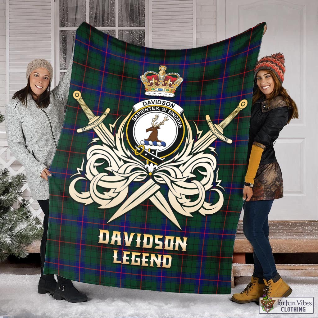 Tartan Vibes Clothing Davidson Modern Tartan Blanket with Clan Crest and the Golden Sword of Courageous Legacy