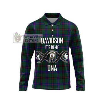 Davidson Modern Tartan Long Sleeve Polo Shirt with Family Crest DNA In Me Style