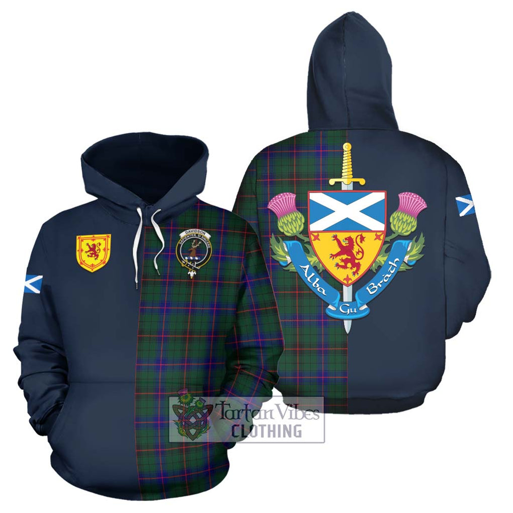 Tartan Vibes Clothing Davidson Modern Tartan Hoodie with Scottish Lion Royal Arm Half Style