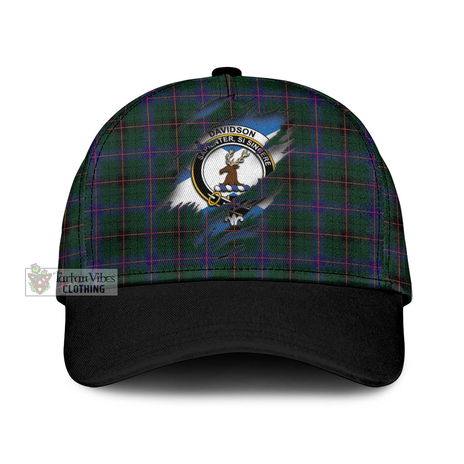 Tartan Vibes Clothing Davidson Modern Tartan Classic Cap with Family Crest In Me Style