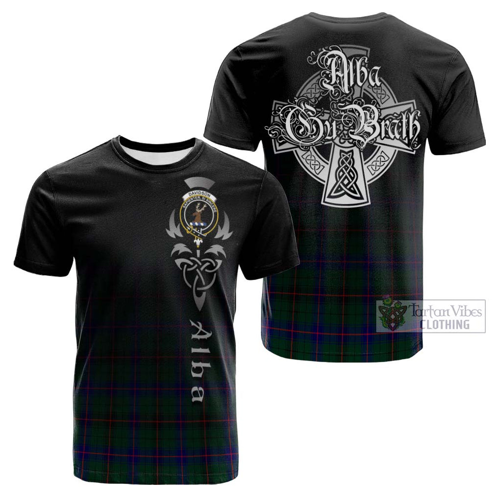 Tartan Vibes Clothing Davidson Modern Tartan Cotton T-shirt Featuring Alba Gu Brath Family Crest Celtic Inspired