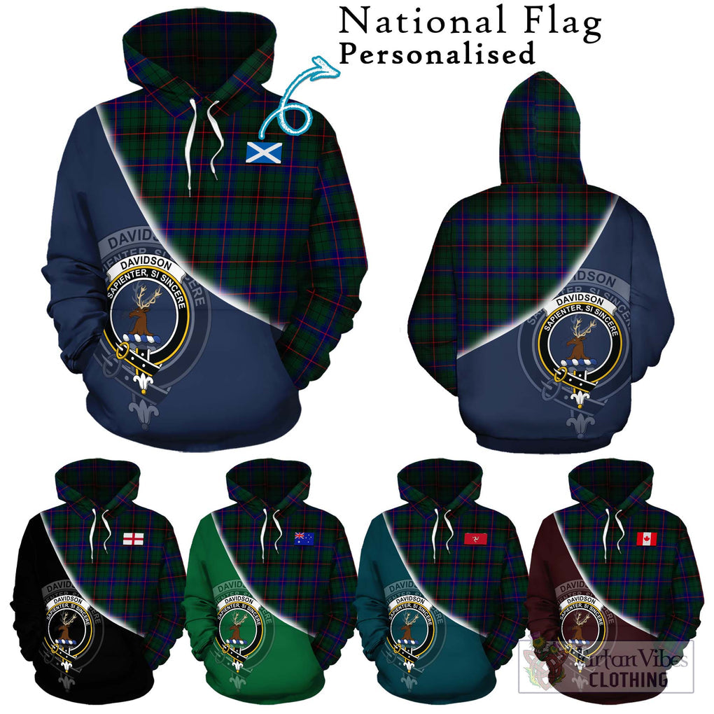 Davidson Modern Tartan Hoodie with Personalised National Flag and Family Crest Half Style Zip Hoodie - Tartanvibesclothing Shop