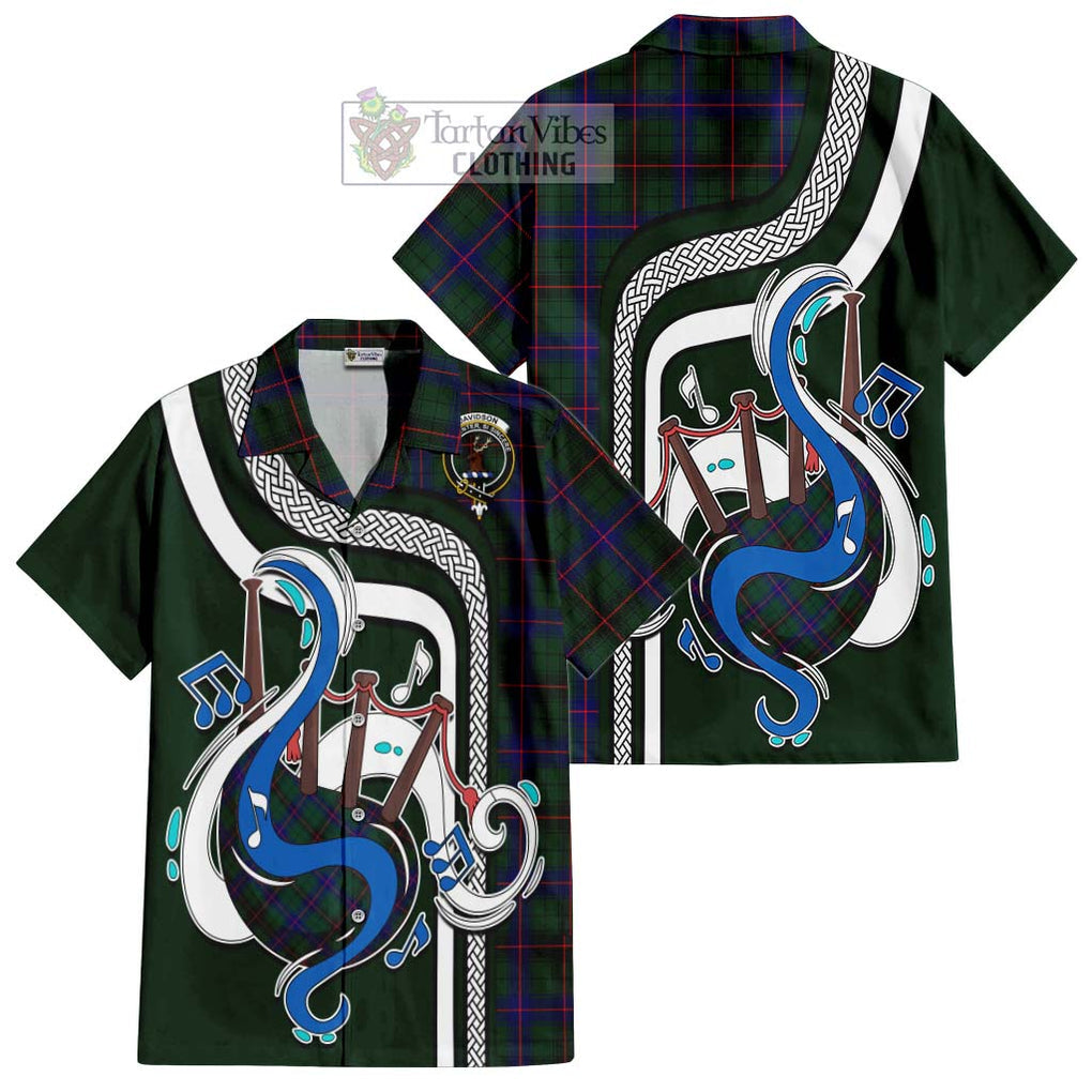 Davidson Modern Tartan Short Sleeve Button Shirt with Epic Bagpipe Style Kid - Tartanvibesclothing Shop