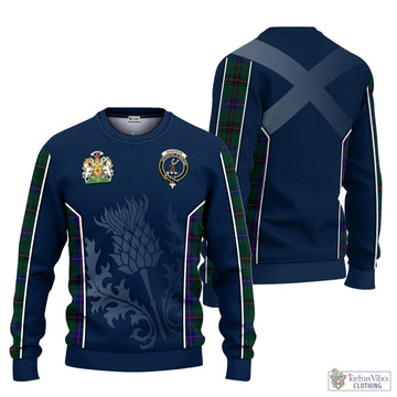 Davidson Modern Tartan Knitted Sweatshirt with Family Crest and Scottish Thistle Vibes Sport Style