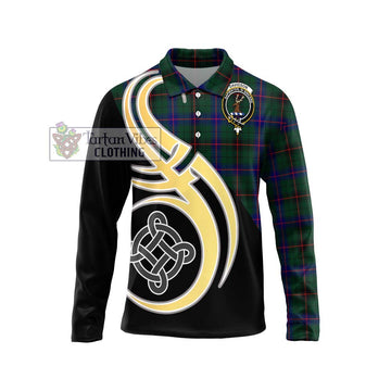 Davidson Modern Tartan Long Sleeve Polo Shirt with Family Crest and Celtic Symbol Style