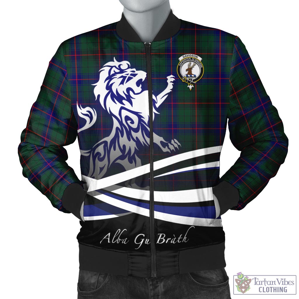 Tartan Vibes Clothing Davidson Modern Tartan Bomber Jacket with Alba Gu Brath Regal Lion Emblem