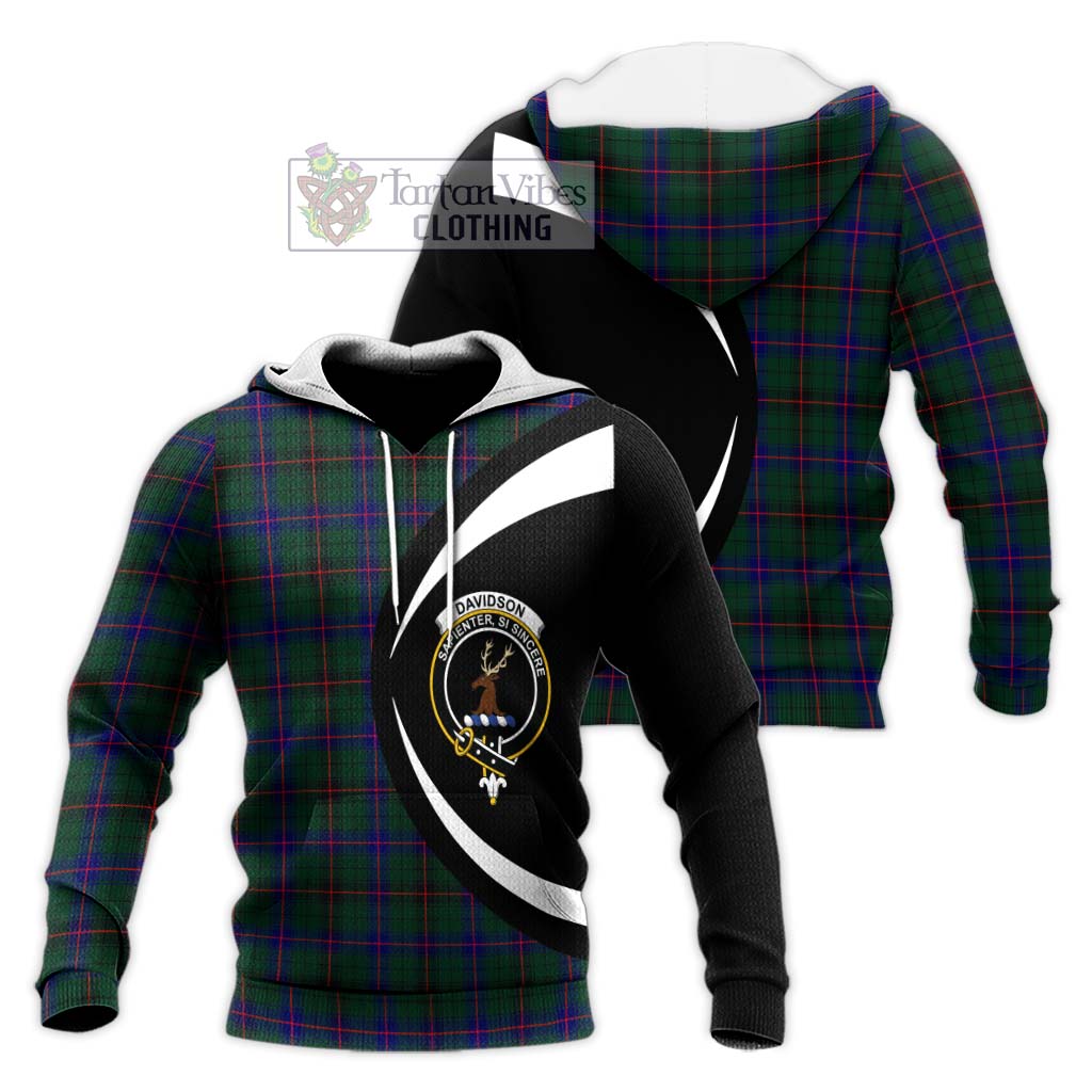 Davidson Modern Tartan Knitted Hoodie with Family Crest Circle Style Unisex Knitted Pullover Hoodie - Tartan Vibes Clothing