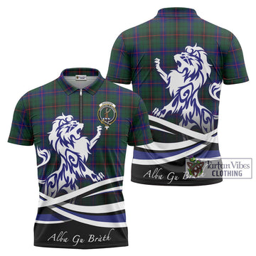 Davidson Modern Tartan Zipper Polo Shirt with Alba Gu Brath Regal Lion Emblem