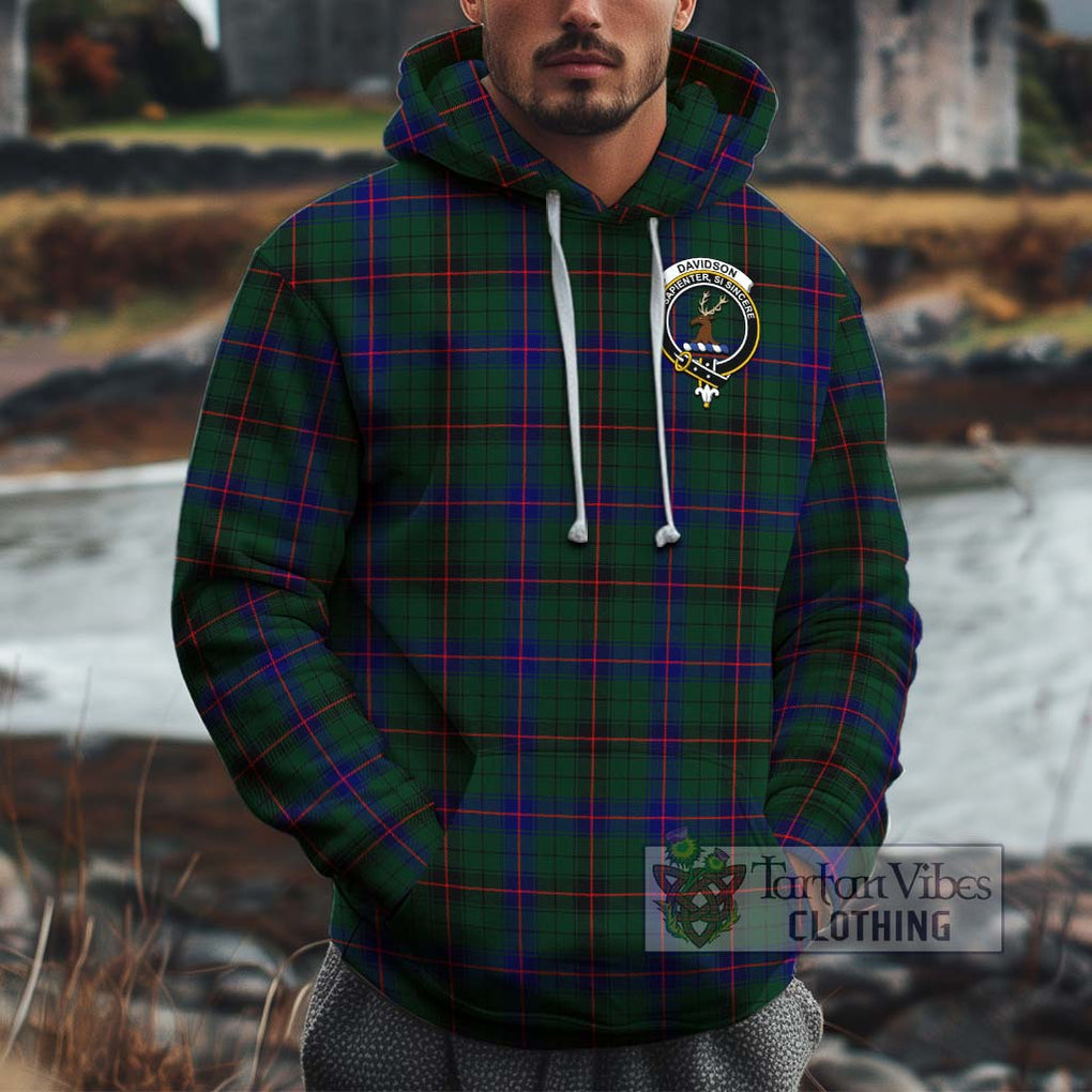 Davidson Modern Tartan Cotton Hoodie with Family Crest Pullover Hoodie XS - Tartan Vibes Clothing