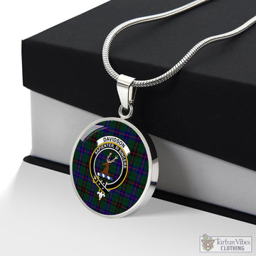 Davidson Modern Tartan Circle Necklace with Family Crest