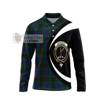 Davidson Modern Tartan Long Sleeve Polo Shirt with Family Crest Circle Style