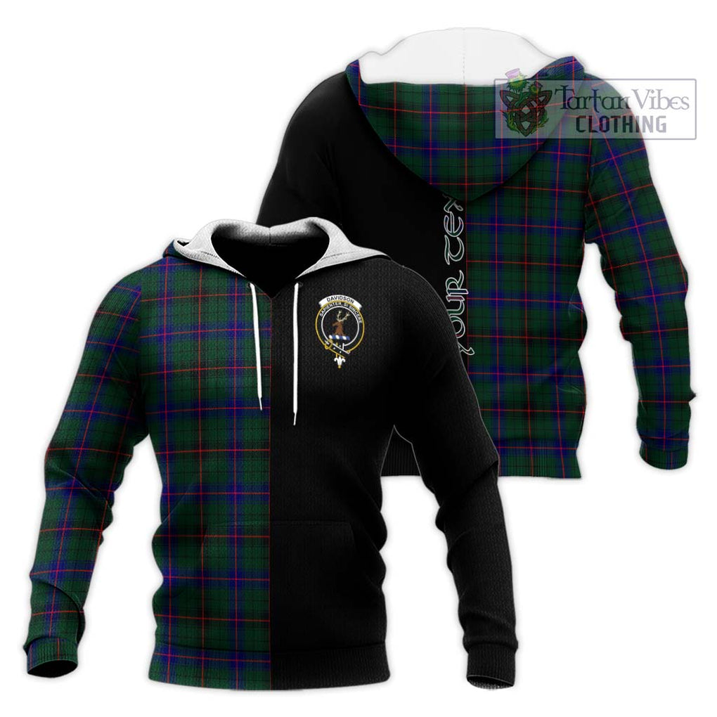 Davidson Modern Tartan Knitted Hoodie with Family Crest and Half Of Me Style Unisex Knitted Pullover Hoodie - Tartanvibesclothing Shop