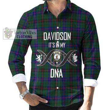 Davidson Modern Tartan Long Sleeve Button Shirt with Family Crest DNA In Me Style