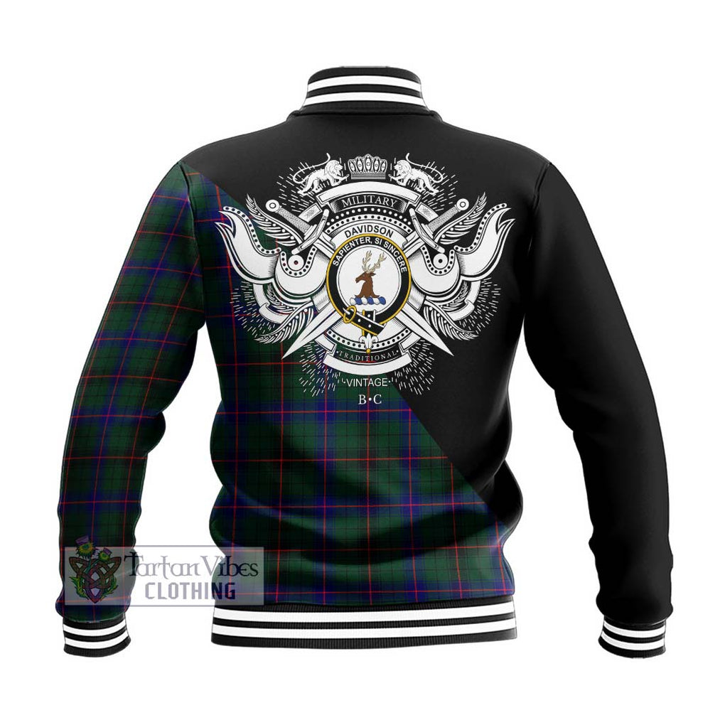 Davidson Modern Tartan Baseball Jacket with Family Crest and Military Logo Style - Tartanvibesclothing Shop