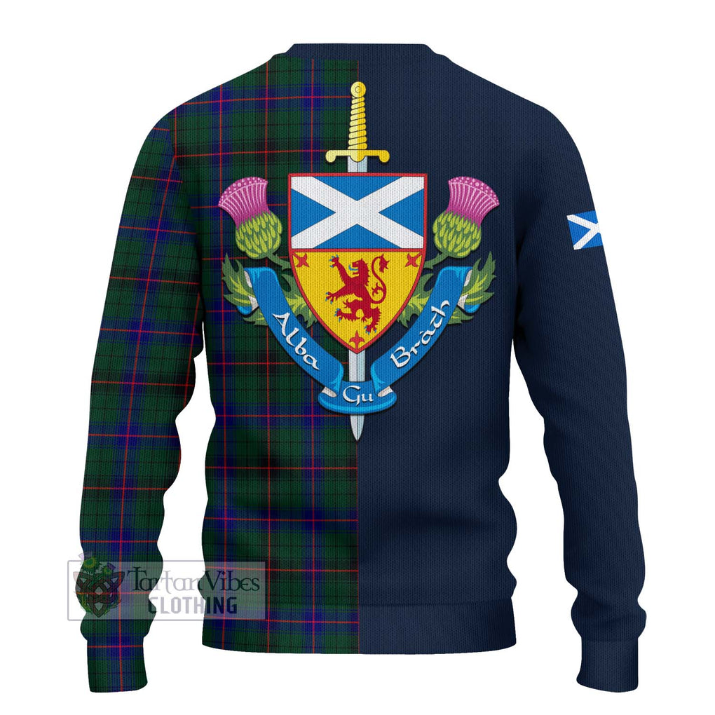 Tartan Vibes Clothing Davidson Modern Tartan Knitted Sweater with Scottish Lion Royal Arm Half Style