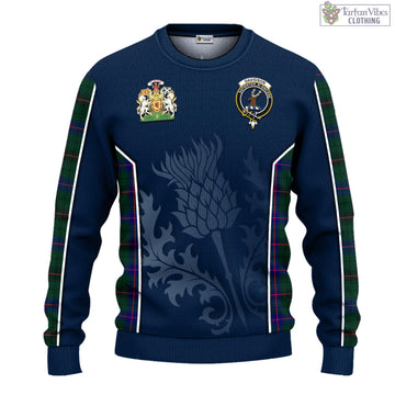 Davidson Modern Tartan Knitted Sweatshirt with Family Crest and Scottish Thistle Vibes Sport Style