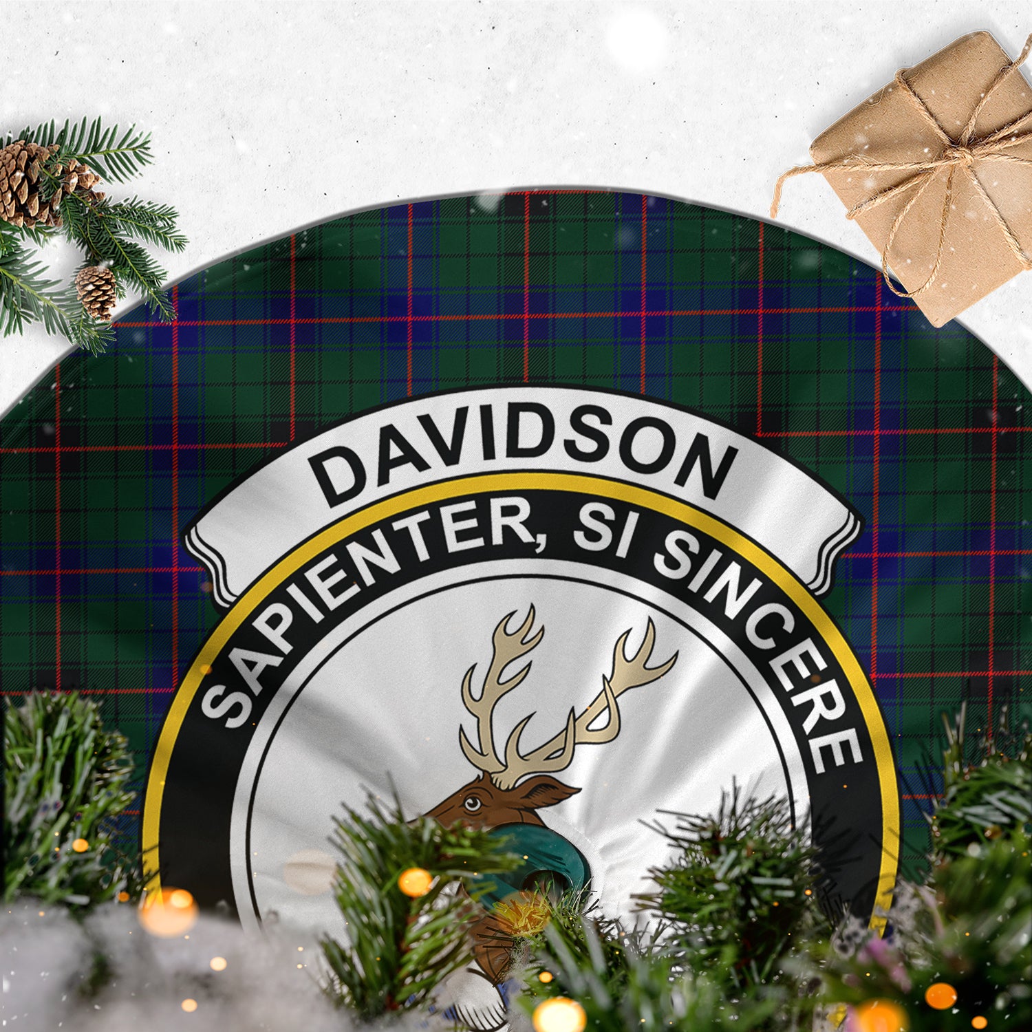 Davidson Modern Tartan Christmas Tree Skirt with Family Crest - Tartanvibesclothing