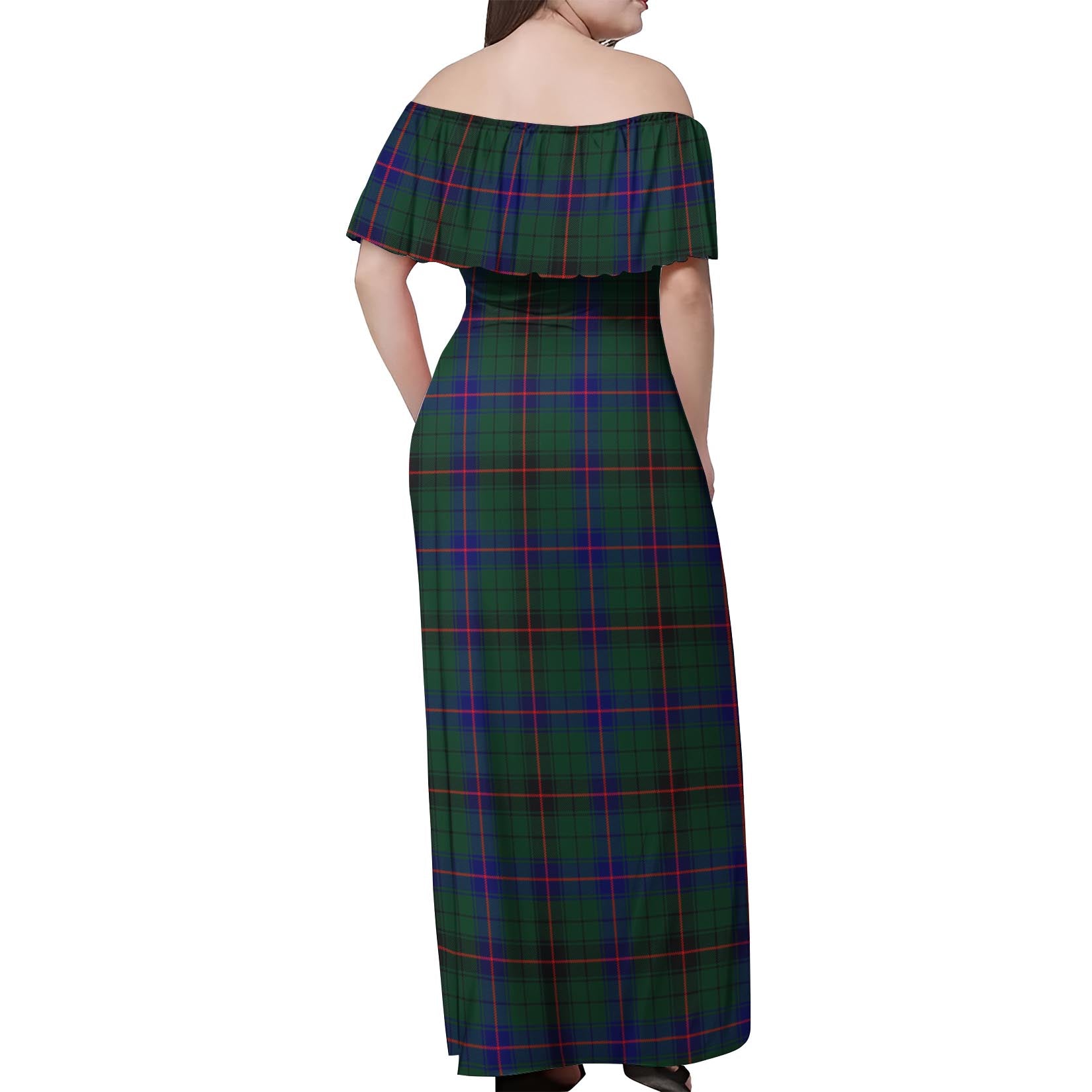 Davidson Modern Tartan Off Shoulder Long Dress - Tartanvibesclothing