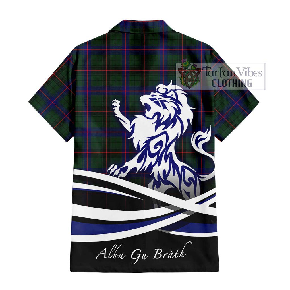 Davidson Modern Tartan Short Sleeve Button Shirt with Alba Gu Brath Regal Lion Emblem - Tartanvibesclothing Shop