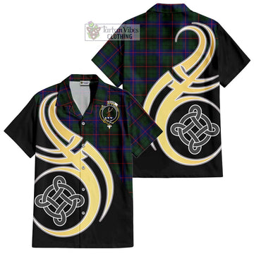 Davidson Modern Tartan Short Sleeve Button Shirt with Family Crest and Celtic Symbol Style