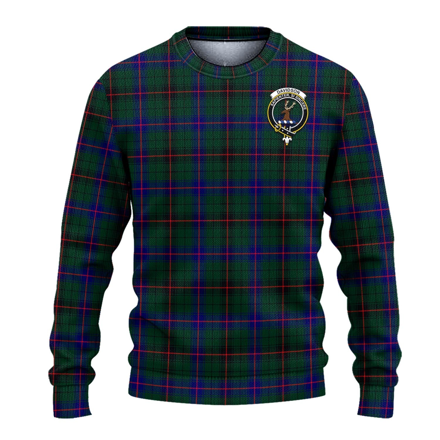 Davidson Modern Tartan Knitted Sweater with Family Crest - Tartanvibesclothing