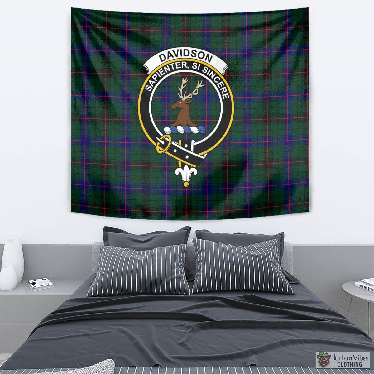 Tartan Vibes Clothing Davidson Modern Tartan Tapestry Wall Hanging and Home Decor for Room with Family Crest