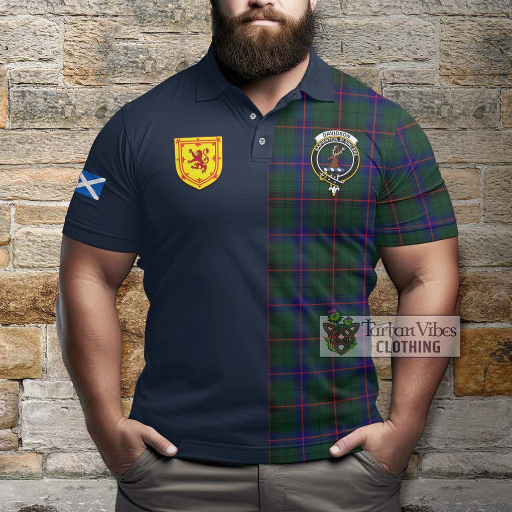 Tartan Vibes Clothing Davidson Modern Tartan Polo Shirt with Scottish Lion Royal Arm Half Style