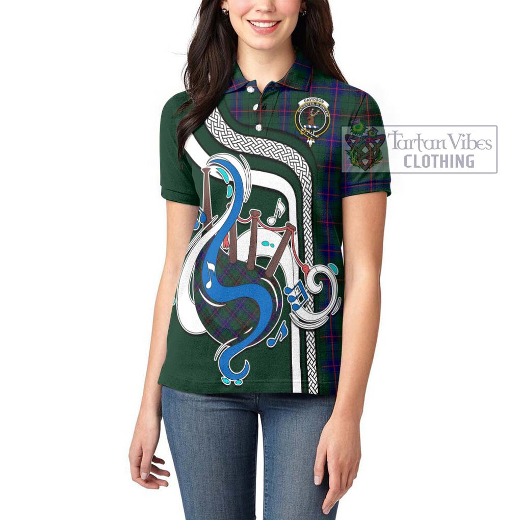 Davidson Modern Tartan Women's Polo Shirt with Epic Bagpipe Style - Tartanvibesclothing Shop