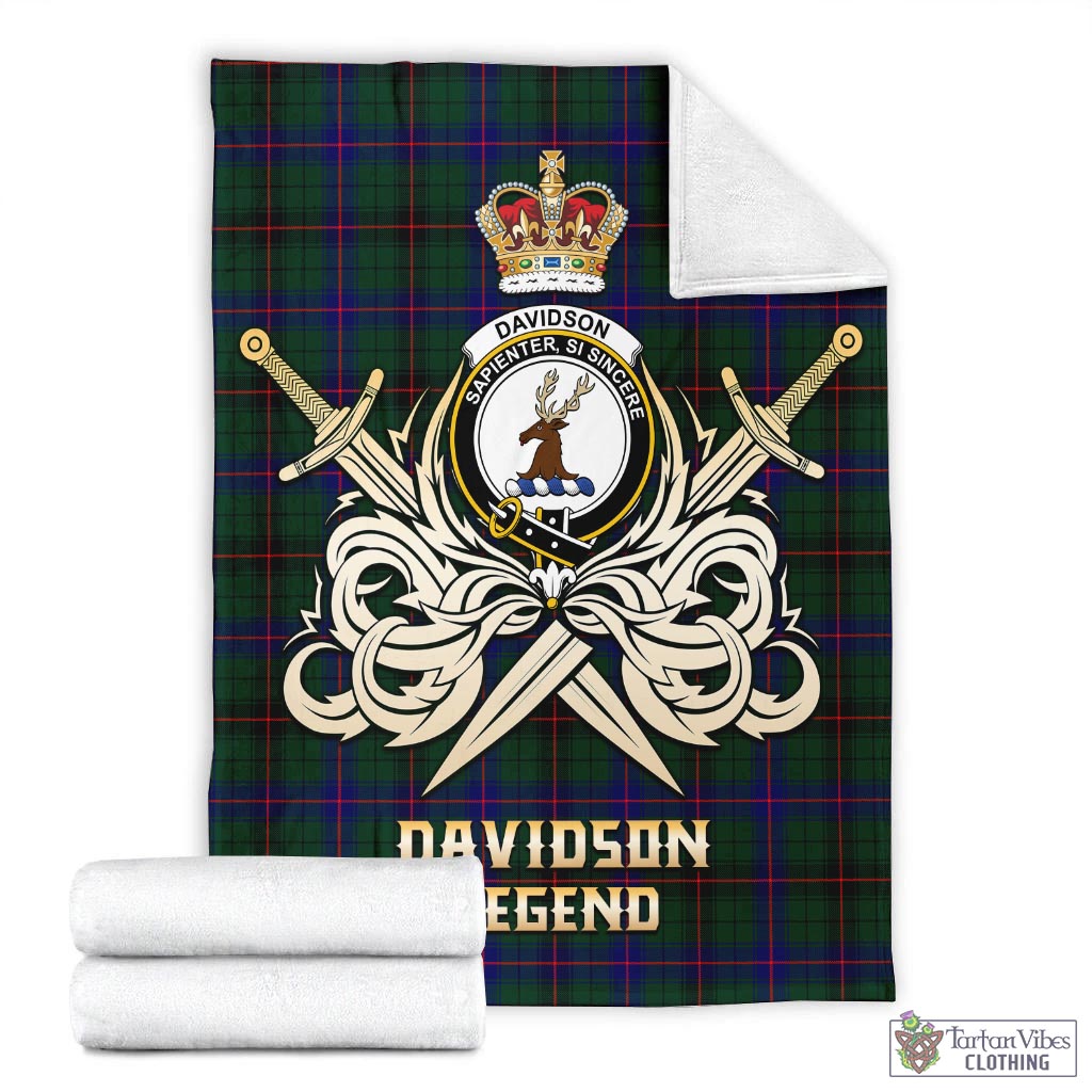 Tartan Vibes Clothing Davidson Modern Tartan Blanket with Clan Crest and the Golden Sword of Courageous Legacy